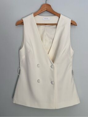 Meshki Ivory Double-Breasted Vest Size Medium w/ Waist Tie Sleeveless Minimalist